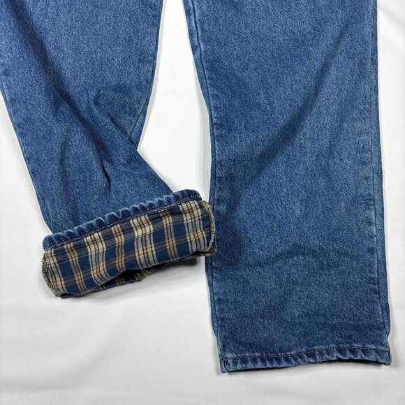 LL Bean Comfort Waist Flannel-Lined Blue Denim Jeans Winter Cold Wear Mens 38x34 - Picture 4 of 13